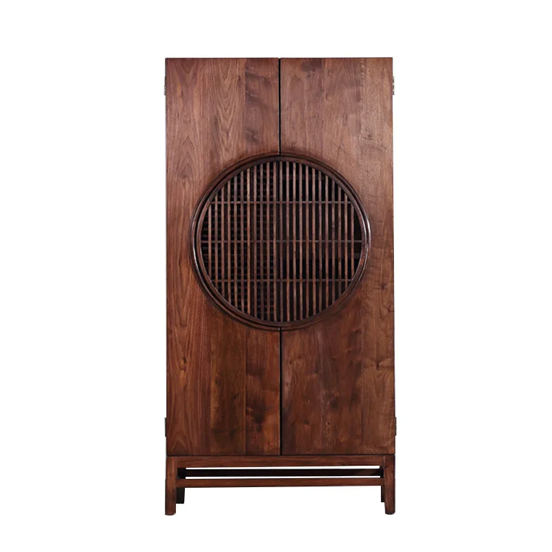 New Chinese solid wood wardrobe black walnut large capacity wardrobe home storage all solid wood bedroom cabinet