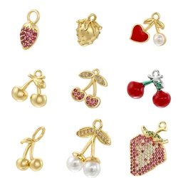 2Pcs/lot,Fashion Brass 18K Gold Plated Christmas Charm Cherry Strawberry Sweet Cute Jewellery for DIY Bracelet Necklace:VD1634
