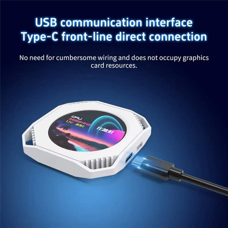 Dr21 ビジュアル 2.1 インチ USB 水冷スクリーンコンピュータ DIY モニタリングダイナミックタイプ C セカンダリディスプレイ編集可能なスクリーンブラック-TCE