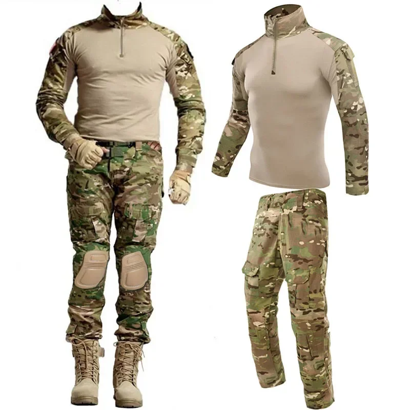 Ropa de uniforme táctico para hombre, trajes de entrenamiento, camisa de caza de camuflaje + Pantalones, conjuntos con múltiples bolsillos