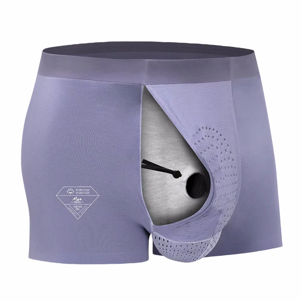 

Men Foreskin Underwear Underpants Breathable Open Hole Divide Boxers Sexy Crotch Holder Lingerie Prolong Time Physical Enhance