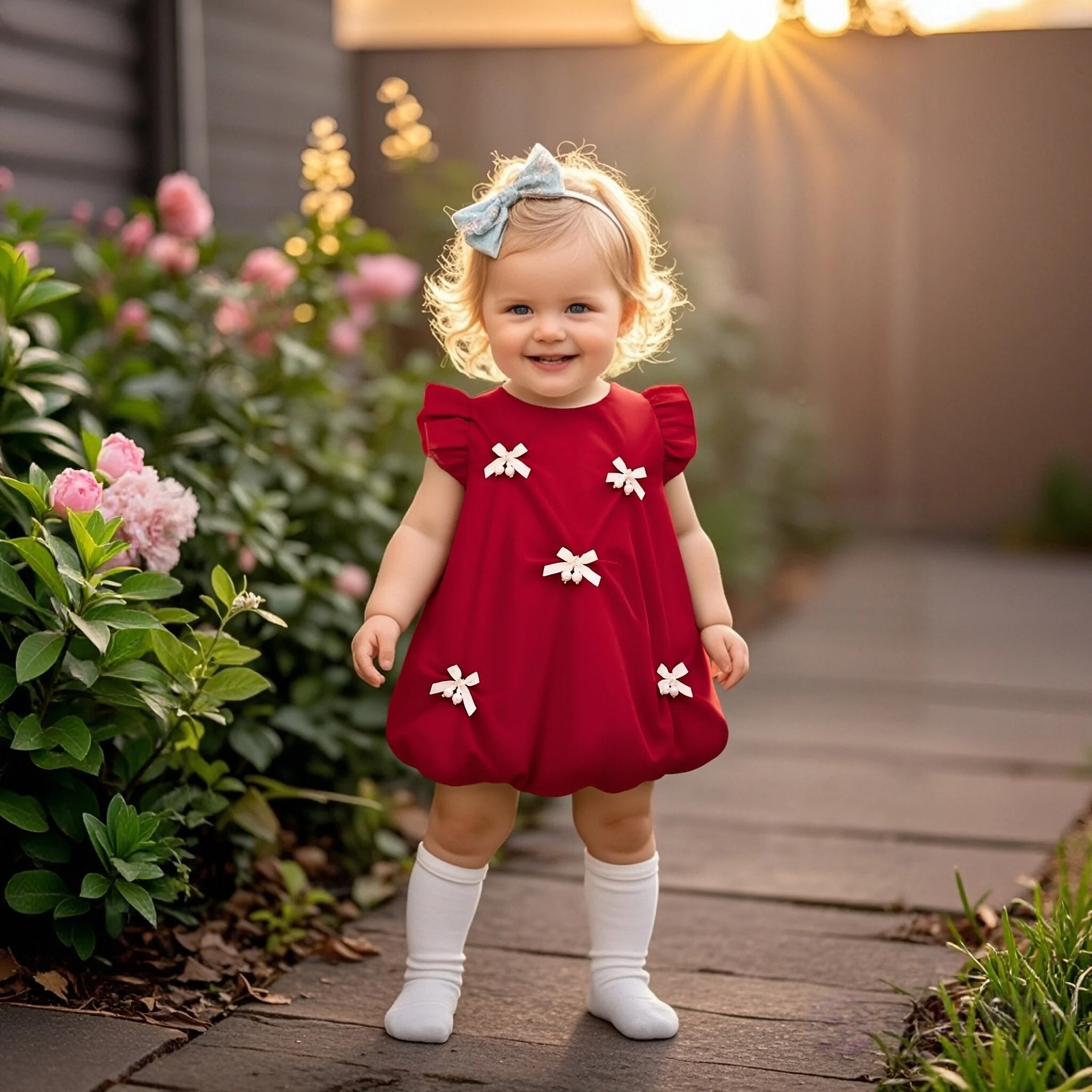 Baby Girl Dress Summer Bow And Pearl Round Neck Pod Style Solid Color Girls Dress Cute Casual Princess Dresses For Baby Girl