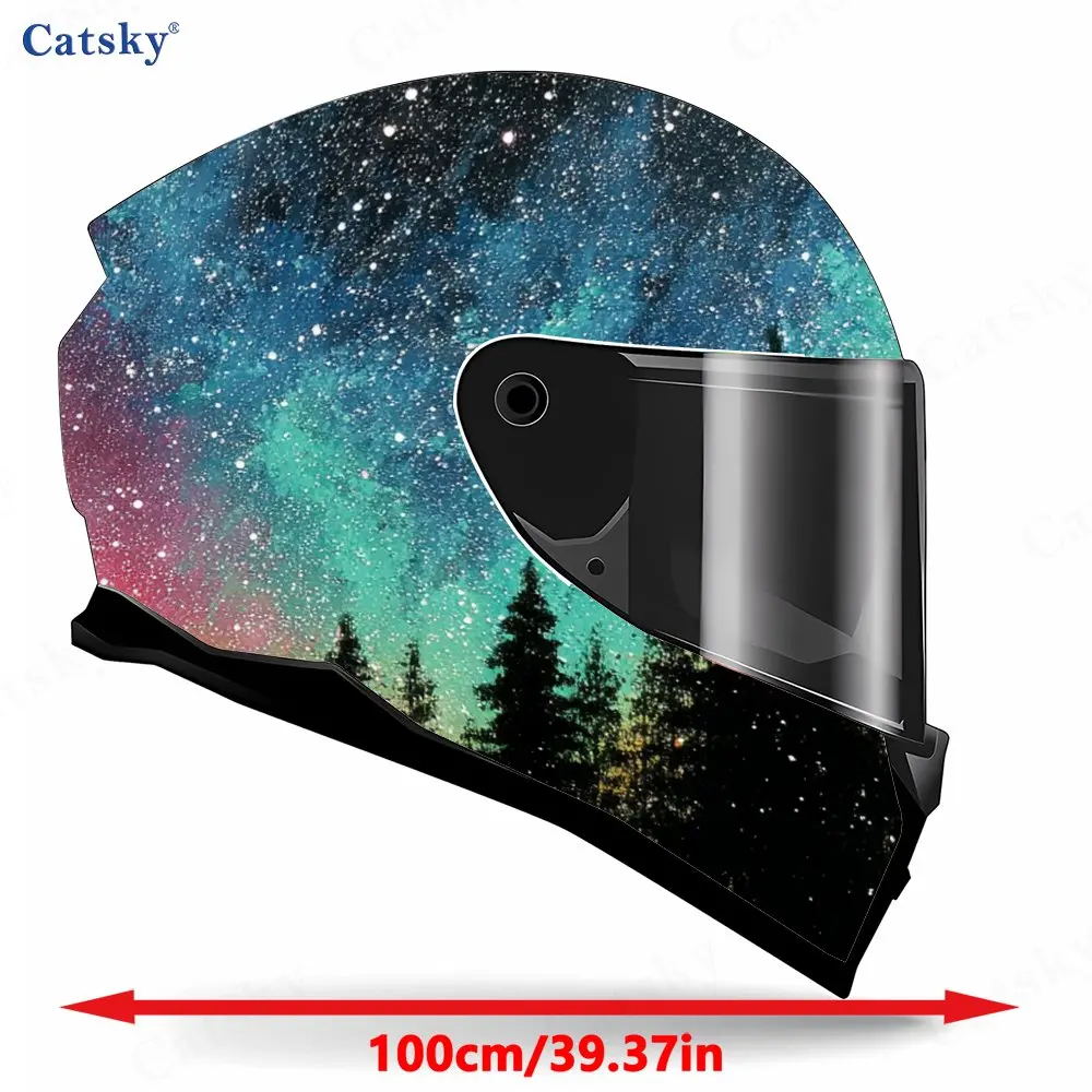 Romantic Aurora Forest Pattern Helmet stickers , PVC Material Multifunctional Helmet Stickers, Scratch-Resistant & Fade-Proof, E