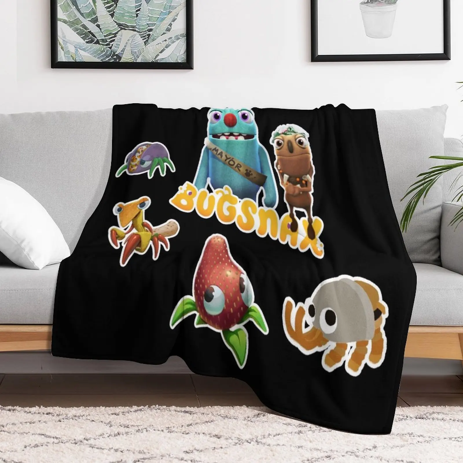 Bugsnax Fan Art Pack Bugsnax Grumps and BugSnax Characters Mayor Filbo Throw Blanket Hairys Cute Comforter Thins Blankets