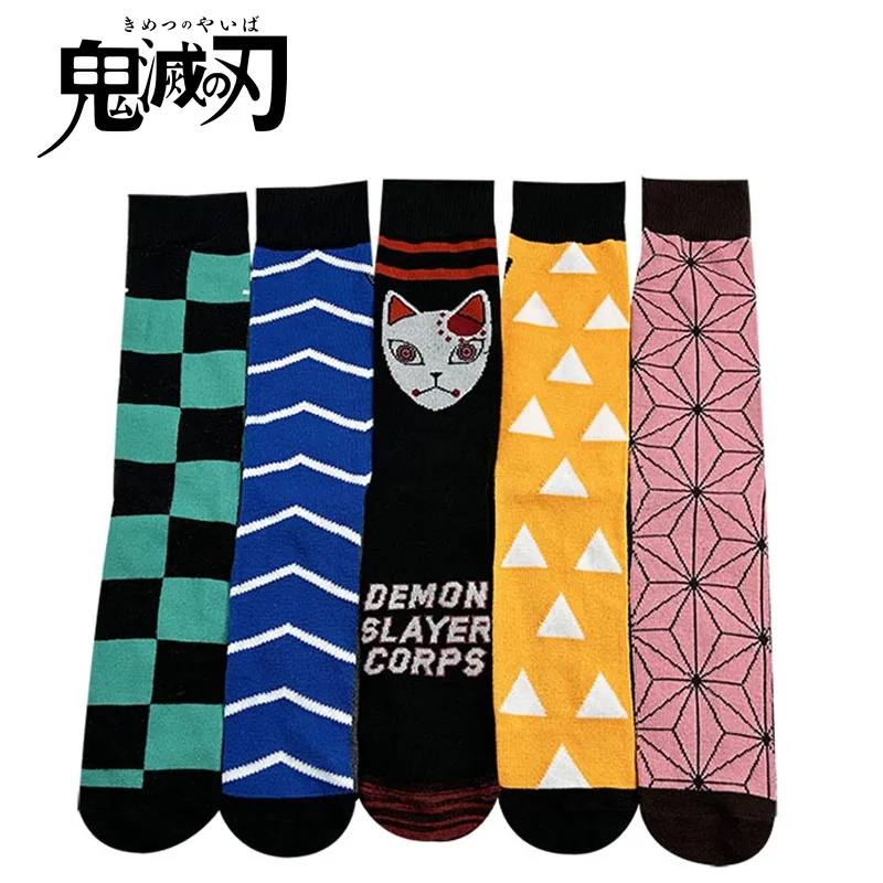 Anime Demon Slayer Series Cartoon Pattern Trendy Tube Socks Fashion Sports Couple Socks Men Comfortable Breathable Cotton Socks