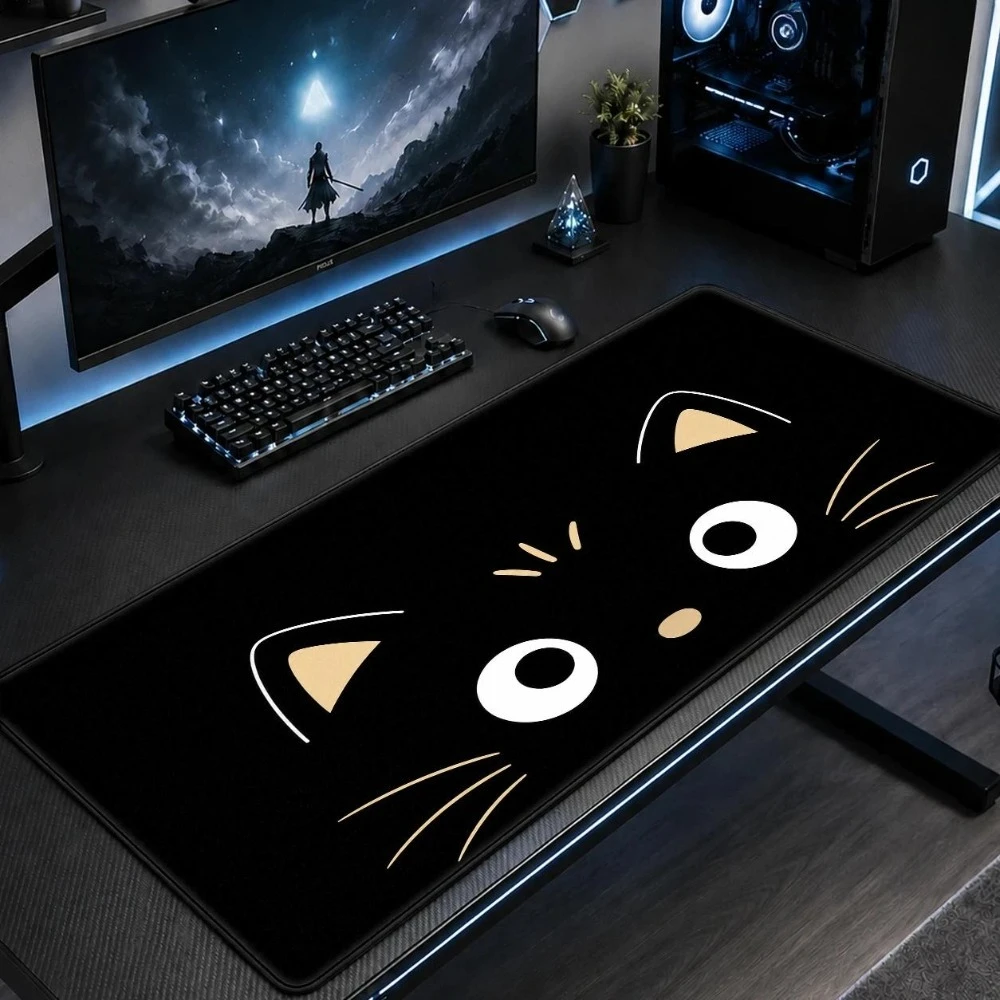 Cute minimalist black cat face mouse pad, imaginative cartoon design, modern desktop accessory alfombrillas para escritorio