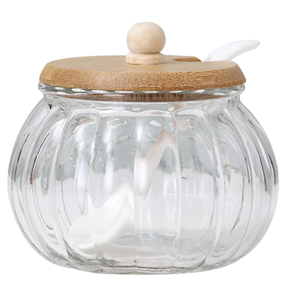 

Glass Pickle Container Pumpkin Dispenser Condiment Bottles Candy Dish Jars with Spoons Lids Office