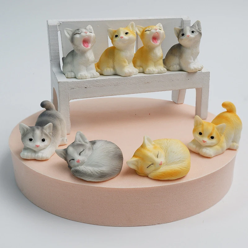 Estatueta miniatura do gato para a decoração home, 1 parte, estatueta animal, decoração do jardim das fadas