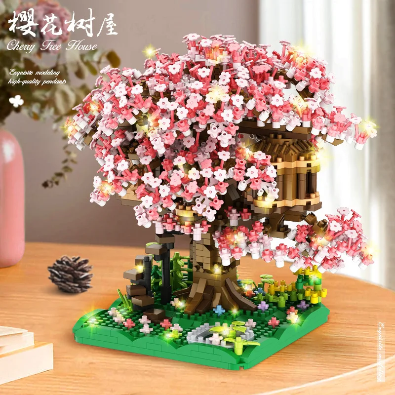 2028PCS Kirsche Baum Haus Bonsai Bau Set Bausteine DlY Spielzeug Sakura  Baum Hause Dekoration Ornamente Urlaub Geschenke - AliExpress 26