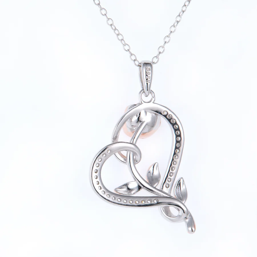Carnation Pendant Heart Necklace for Women 925 Sterling Silver Pendants Fashion Jewelry