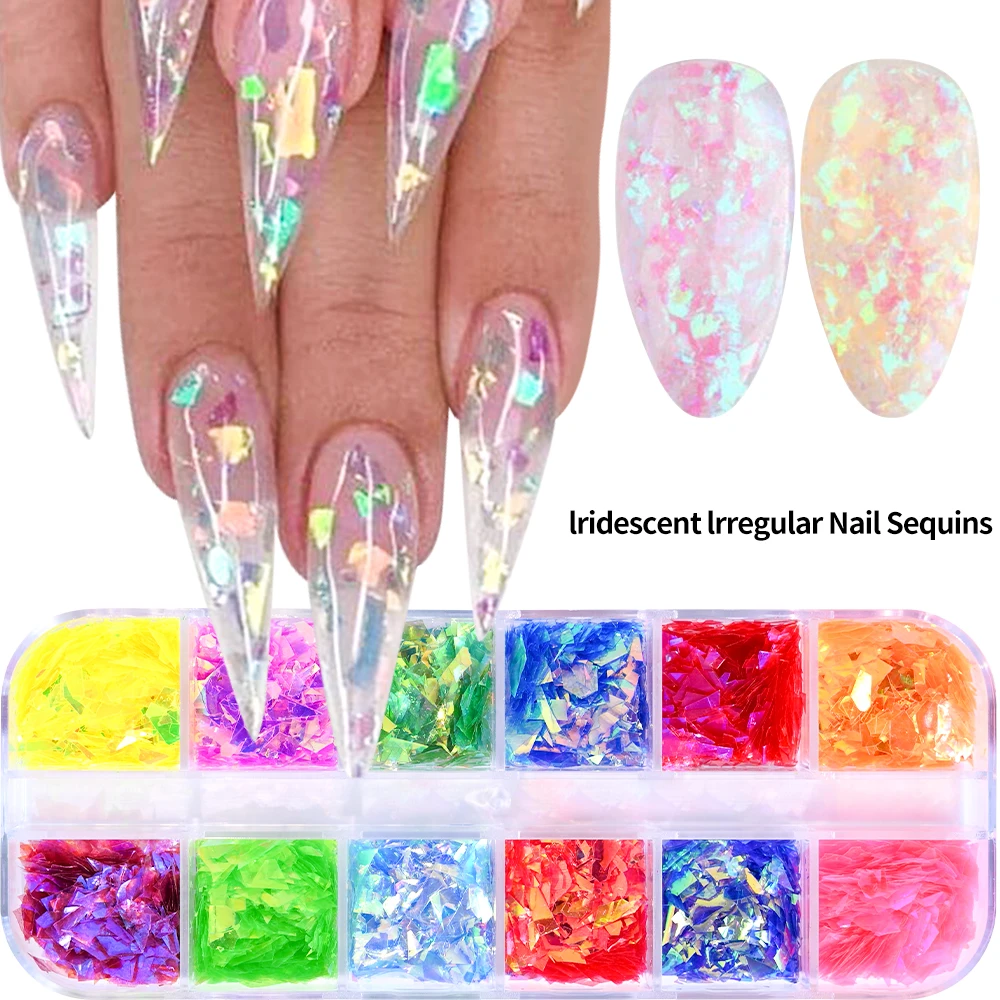 1Box 3D Aurora Iridescent Nail Sequins Irregular Fragment Glitter Sparkly Slice Flakes Holographic Sequins Nail Art Decoration