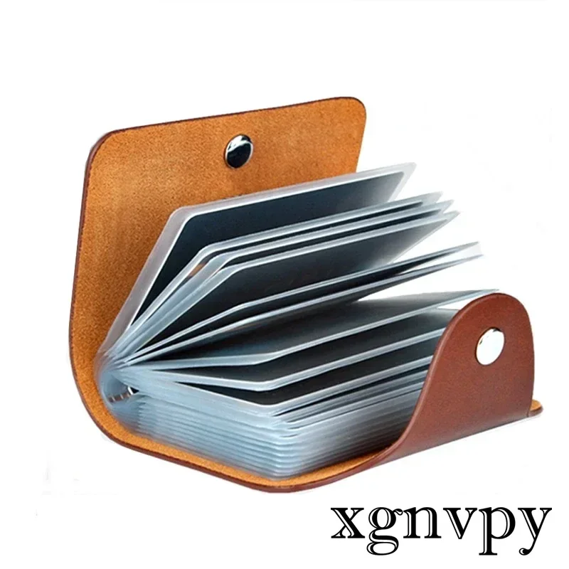 Xgnvpy-tarjetero de cuero para hombre y mujer, bolsa Simple de bolsillo de Color sólido, organizador de tarjetas de identificación de crédito