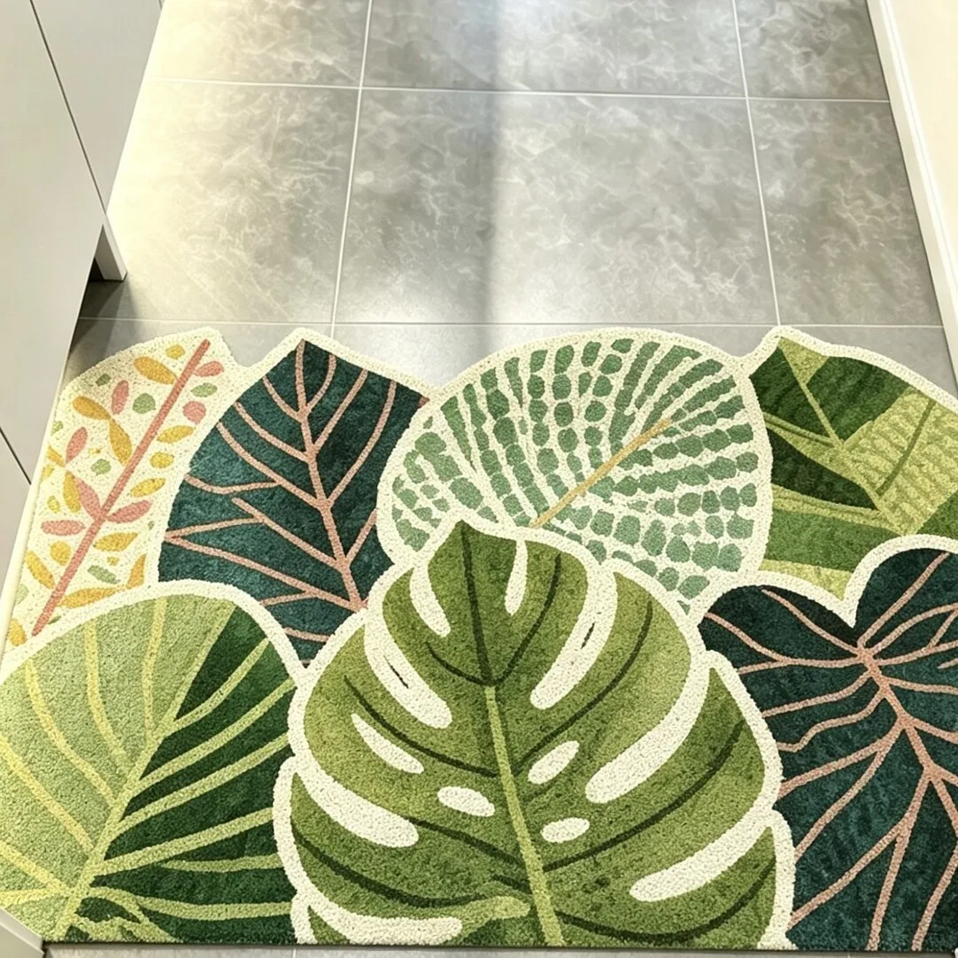 Colorful Leaf PVC Silk Loop Doormat Cuttable Anti Slip Entrance Foot Mat Household Front Door Dirt Trapping Wear-resistant Rug