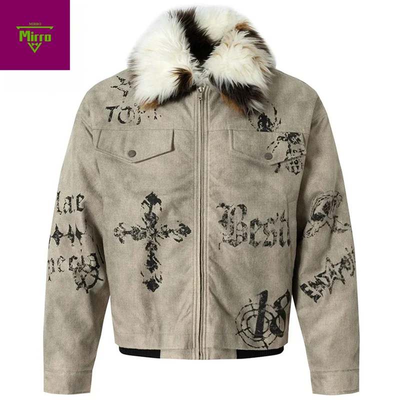 Men Winter Jackets Fur Collar Thicken Warm Parkas Coats Vintage Oversized Padded Jackets Streetwear Harajuku Jackets Outwear