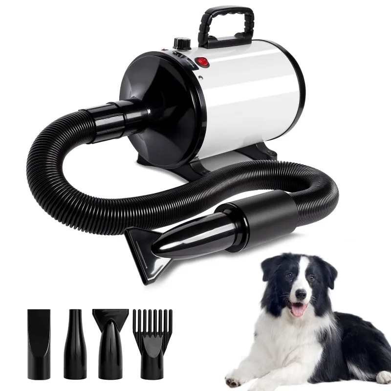 

High Velocity Dog Hair Dryer Force Blower with 4 Nozzles,Adjustable Speed Pet Blow Dryer,Noise Reduction,Heat Insulation