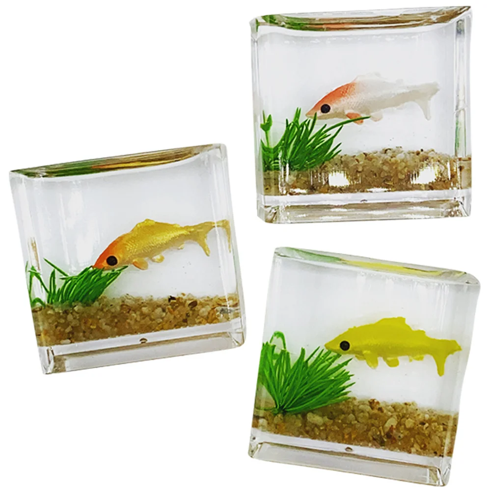 

3Pcs Miniature Koi Fish Tank Realistic Small Fish Bowl Decor for Tiny Desk Shelf Garden Scene Accessories