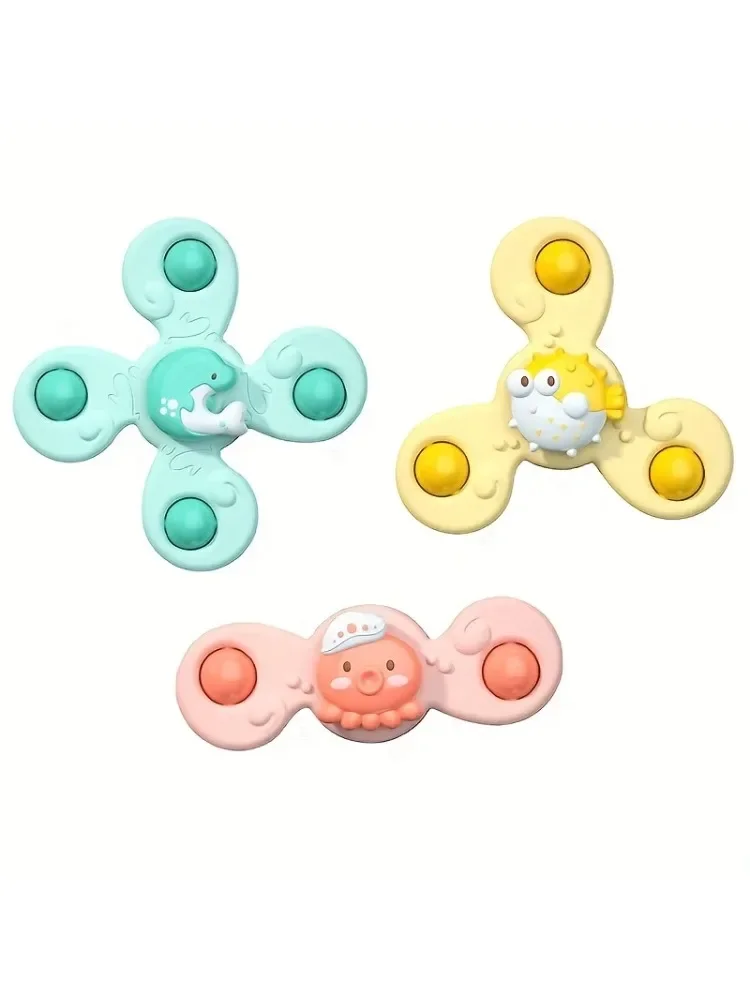 Montessori Baby Spin Top Bath Toys For Boy Children Bathing Sucker Spinner Suction Cup Toy For Kids 2 To 4 Years Rattles Teether