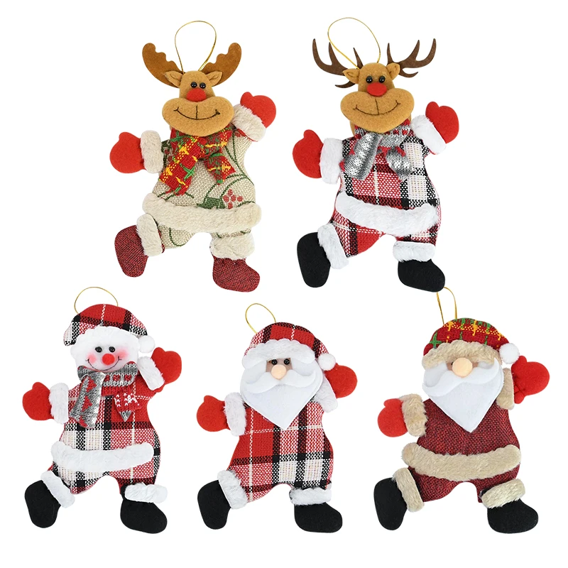 Merry Christmas Ornaments Santa Claus Snowman Deer Fabric Doll Hanging Pendant for Christmas Tree Noel Natal New Year Decor 2024