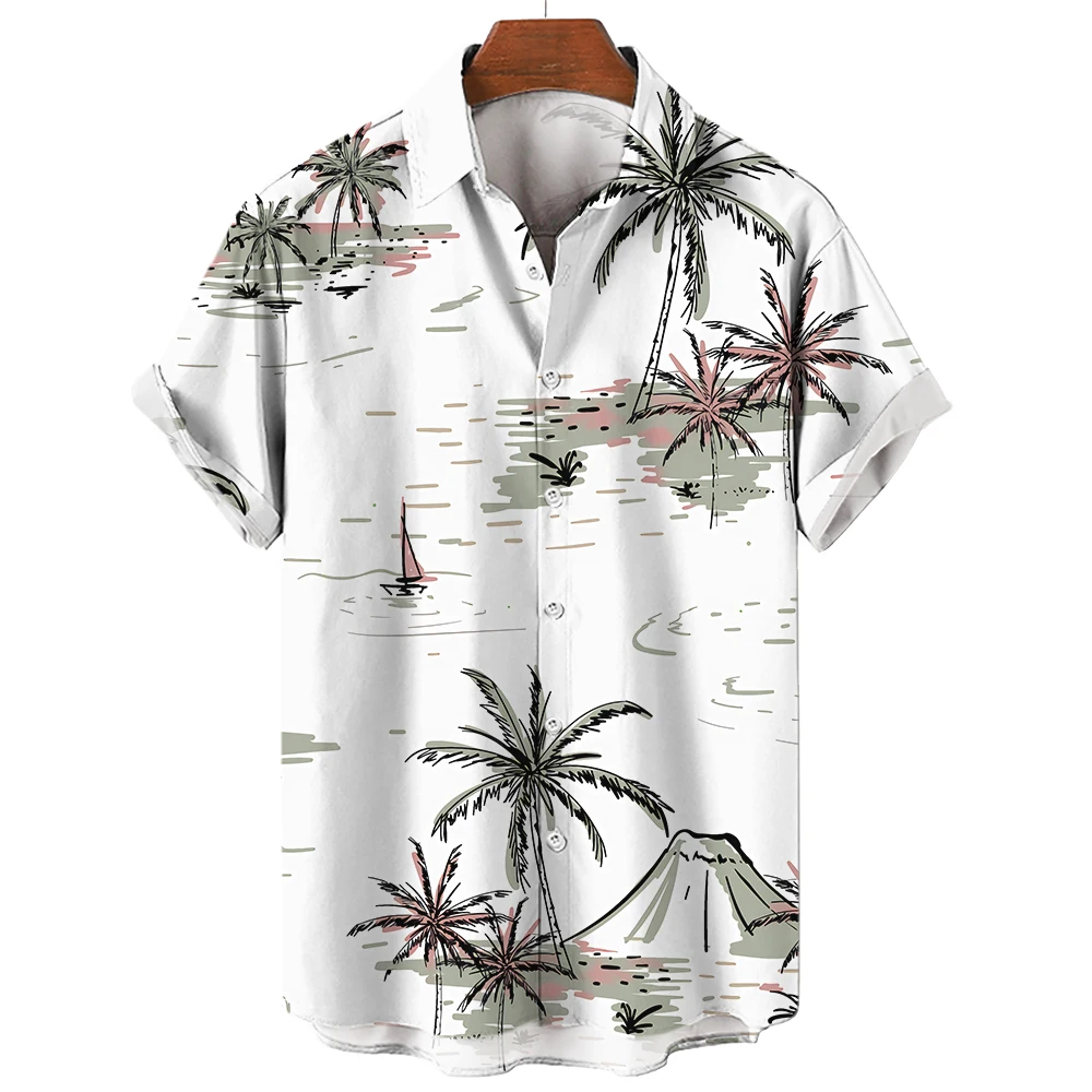 Kaus Hawaii Baru untuk Pria Liburan Pantai Kaus Lengan Pendek Kemeja Pria Kancing Kerah Baju Atasan Pakaian Pria Kasual Mode Blus