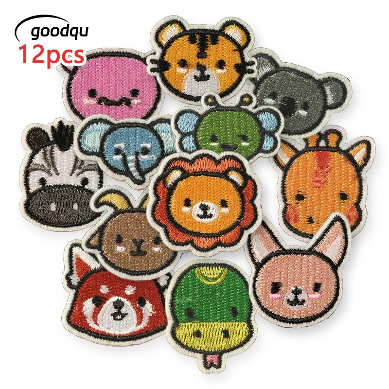 12 Stück Tier-Aufnäher zum Aufnähen auf Kleidung, niedliche, aufbügelbare Anime-Patches, selbstklebende Jacken-Aufnäher für Kinder, kleine thermische DIY-Aufkleber – Detail 1