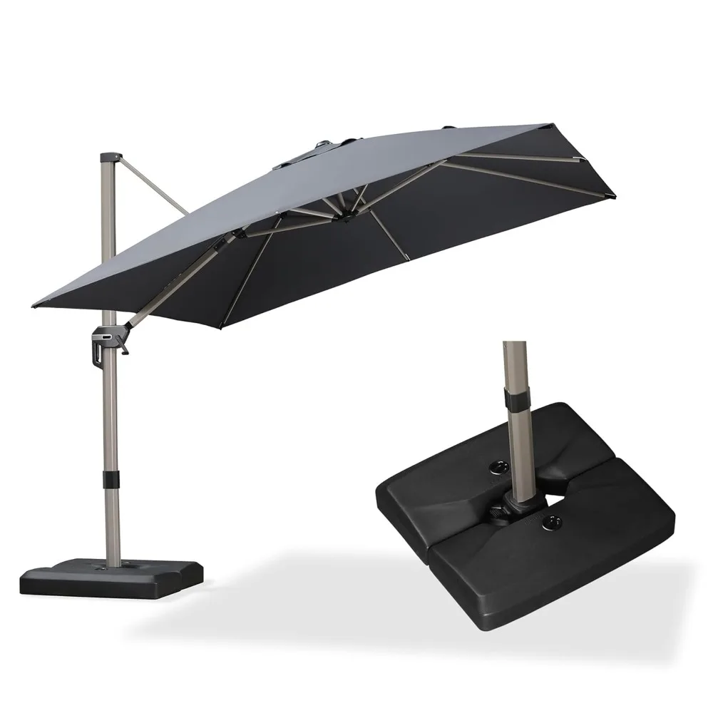 

10FT Patio Umbrella with Base Cantilever Umbrella Square Outdoor Offset Umbrella with Champagne Frame, Customized