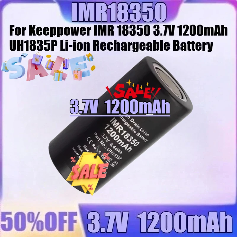 

3.7V 1200mAh For Keeppower IMR 18350 3.7V 1200mAh UH1835P Li-ion Rechargeable Battery Batteries 18350 New 2pcs 10A Discharge