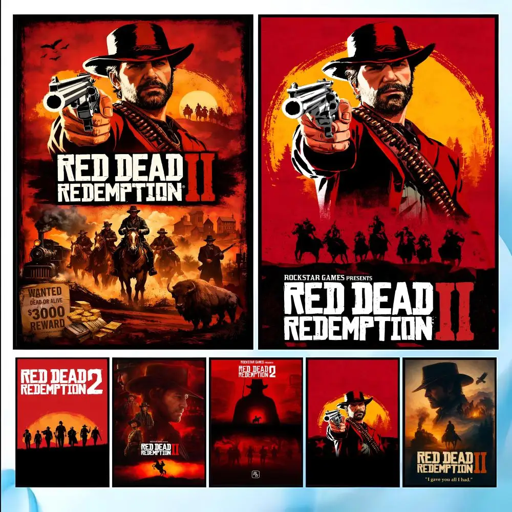Game TV-Red-Dead-Redemption 2 Poster HD Art Sticky Wall Waterproof Home Living Room Bedroom Bar Aesthetic Decoration