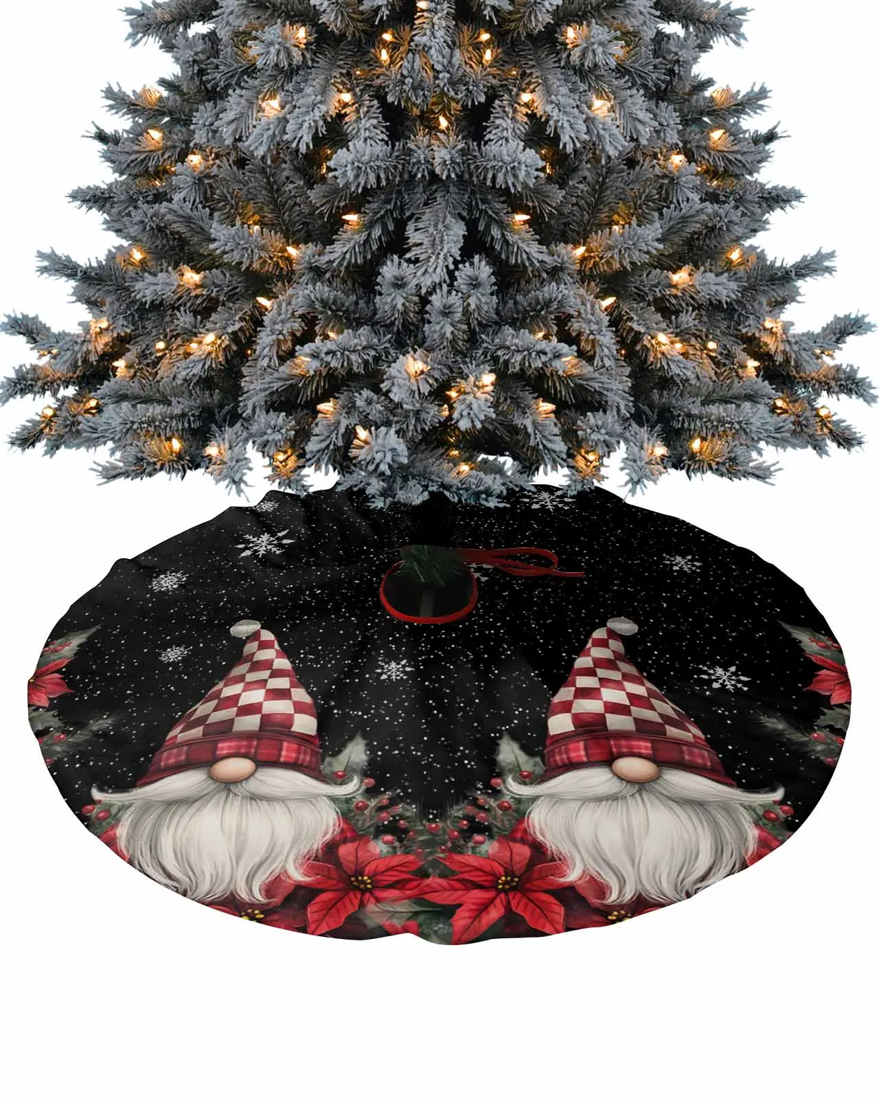 Goblin Snowflake Black Background Skirt Xmas Decorations for Home Supplies Round Christmas Tree  Skirts Base Cover