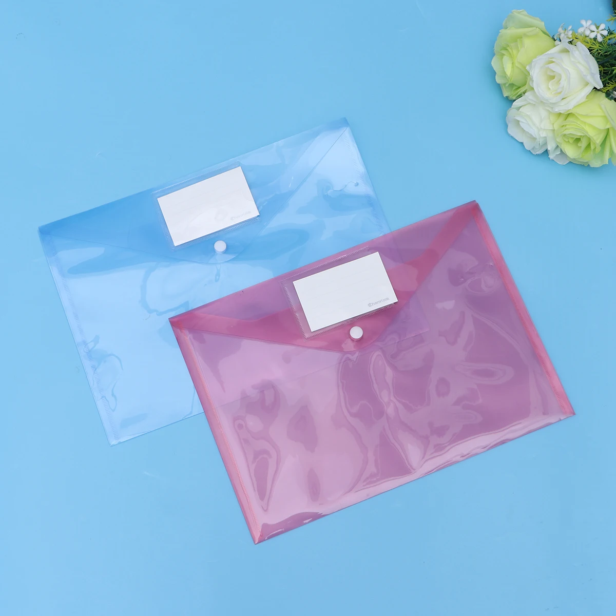 

25pcs A4 Colorful Button File Folder Transparent Pvc Waterproof Document Organizer Holder For Office Business Home Red Blue