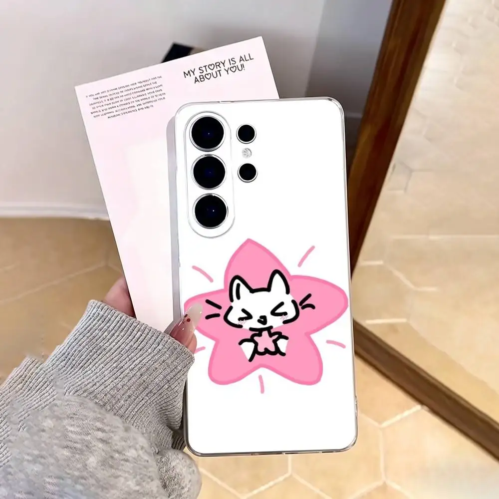 Cute B-Basiilleaf CATs   Phone Case For Samsung S25,S24,S21,S22,S23,S30,Ultra,S20,Plus,Fe,Note,10,9,5G Transparent Cover