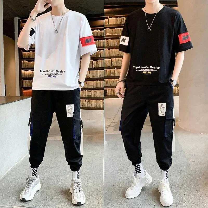 Male T Shirt Black Pants Sets Alphabet Clothes For Men Sportswear Top Jogging Sports Suits Cheap Tracksuit Offer Comfortable S