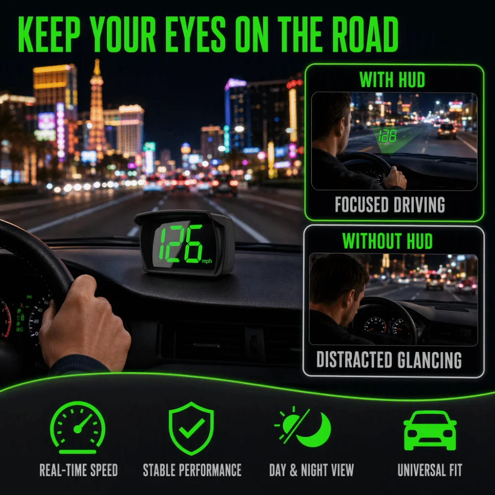 LED Large Font Display HUD Head Up Display Digital Display Universal Auto Compatible Car Speed Gauge Cluster KM/H MPH Display