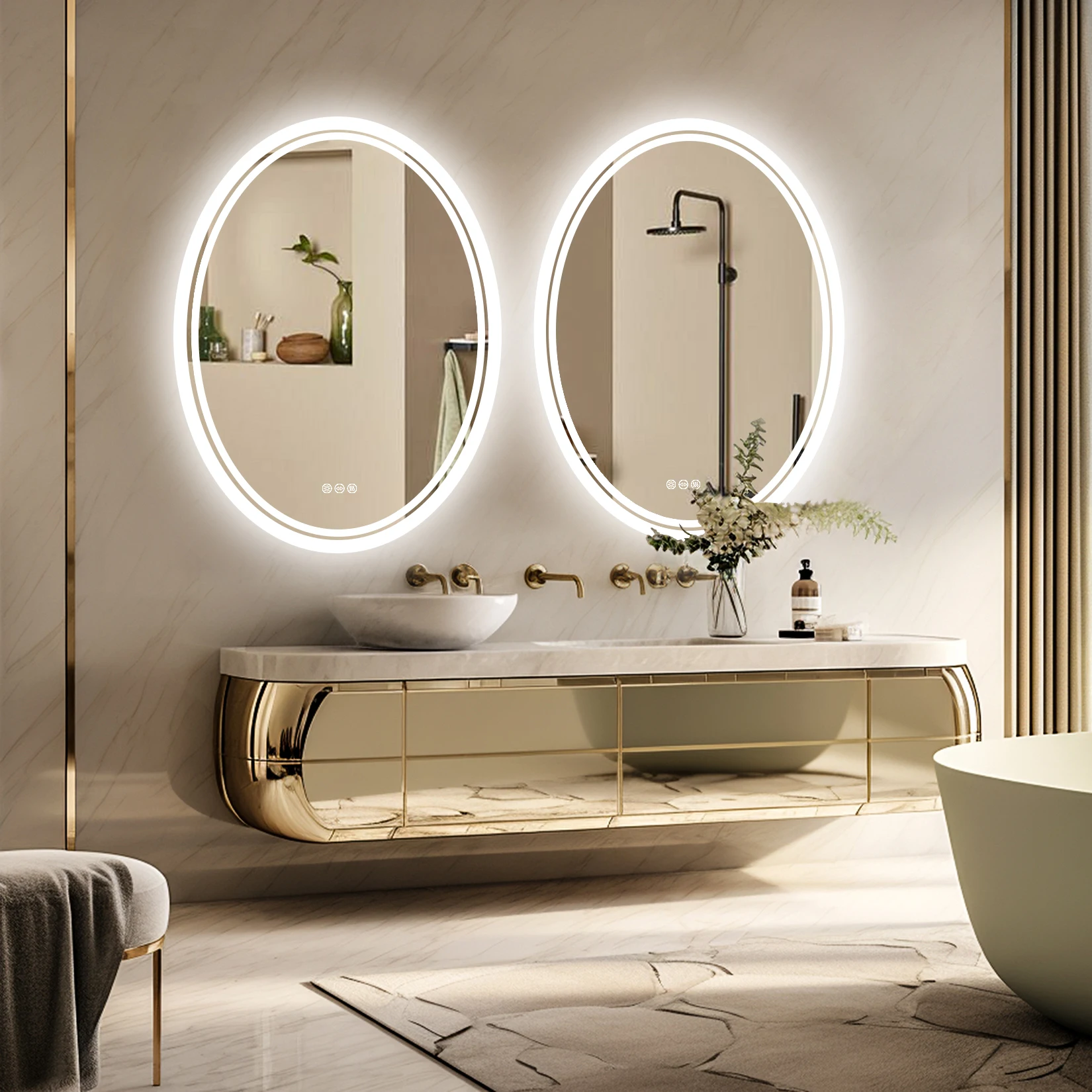 

LED Bathroom Mirror Backlit Oval Vanity Mirror with Lights Wall Mounted Anti-Fog Lighted Bathroom Mirror Dimmable Makeup Mirror