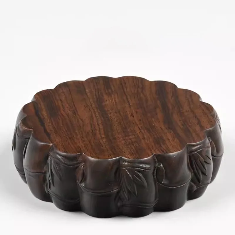 

Черная сандаловая резная круглая Базовая ваза, бонсай, встроенный сосуд, статуя Будды, искусственная кожа, кронштейн из массива дерева