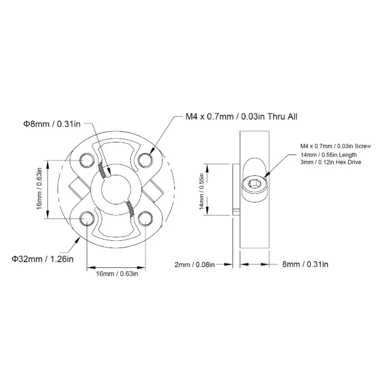 Clamping Collar Aluminum Alloy Round Universal Hole High Speed Shaft Clamp 8mm Center Holes