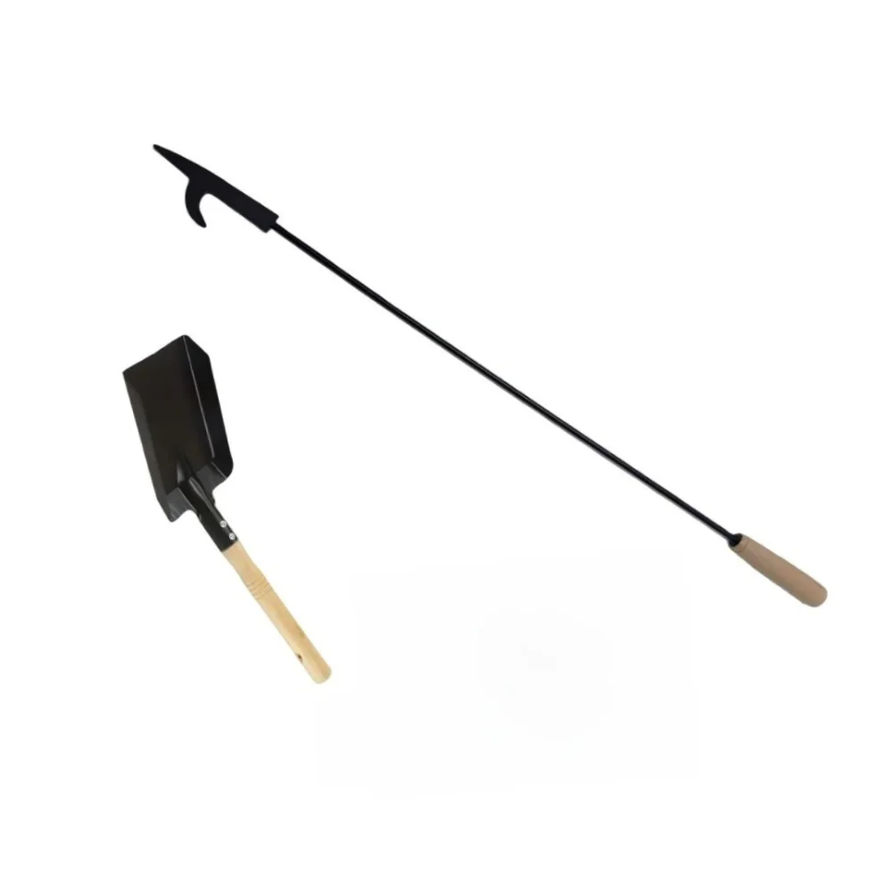 Fire Hook Shovel and Dust Brush 3 Piece Set Designed to Support Fireplace Operation and Post Use Cleanup Routines