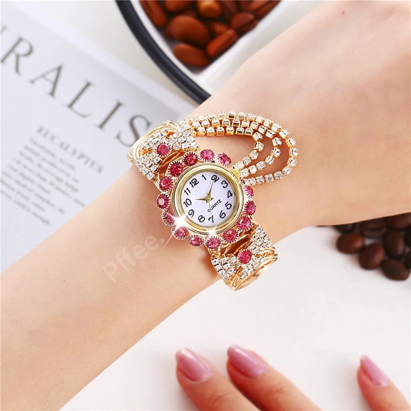 Pffee relógio de luxo pulseira para mulheres diamante relojes de pulsera de cuarzo senhoras relógio montres femmes presente para namorada