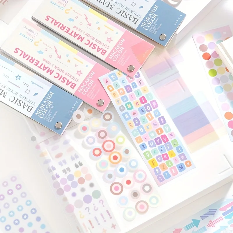 30 sheets of rotatable self-adhesive stickers - Morandi color series, including letters, numbers, stars, and hearts