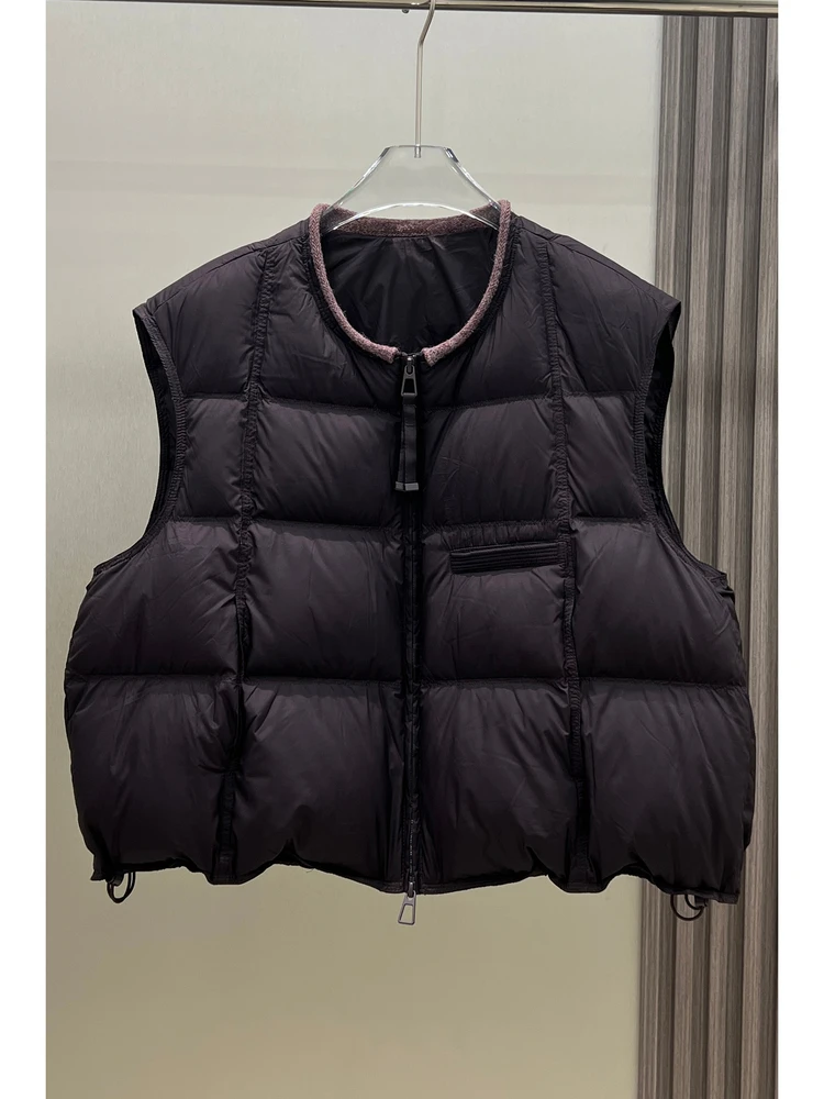 Solto ajuste ort feminino para baixo colete coreano sle xadrez tecido de veludo 90 branco du para baixo calor outerwear outono inverno nova chegada