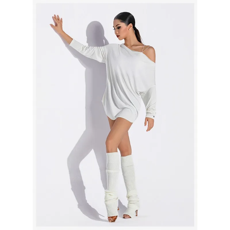 

Платье для латинских танцев по индивидуальному заказу, тренировочный наряд с наклонными плечами для женщин и взрослых, свободный топ A1425, ча-ча, самба, танго, румба