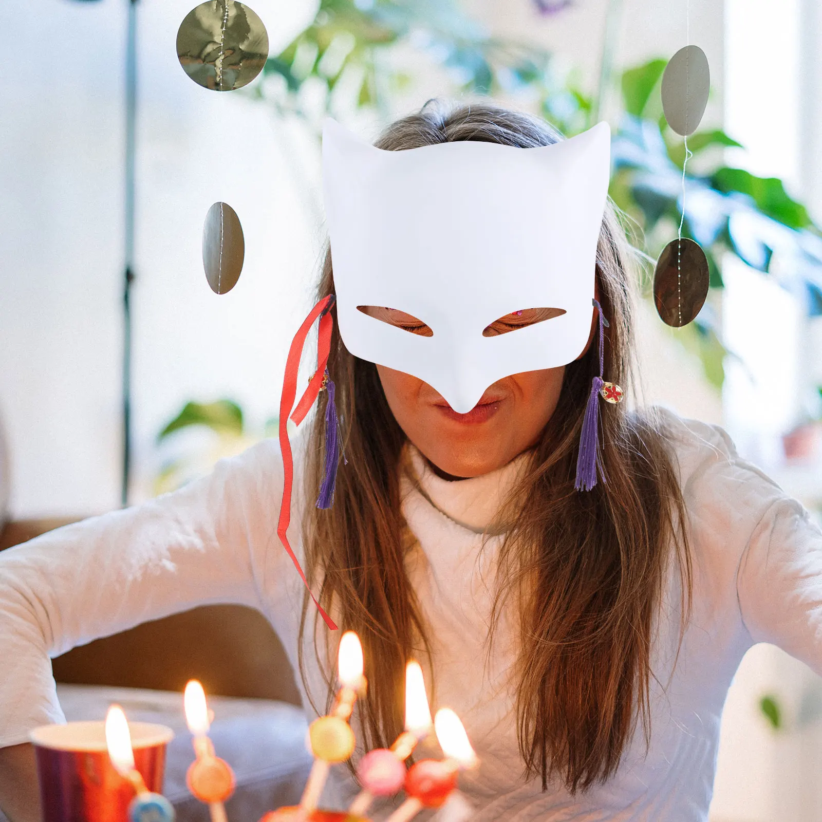 หน้ากากจิ้งจอก PVC สำหรับงานฮาโลวีน คอสเพลย์ งานแต่งงาน ปาร์ตี้  แบบเปล่าไม่มีสี  2 ชิ้น สำหรับงานประดิษฐ์เพ้นท์เอง งานมาดิกราส์