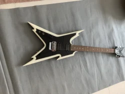 From China factory, high-grade customized 6 string shaped electric guitar, left hand, black and white body, chrome plated double