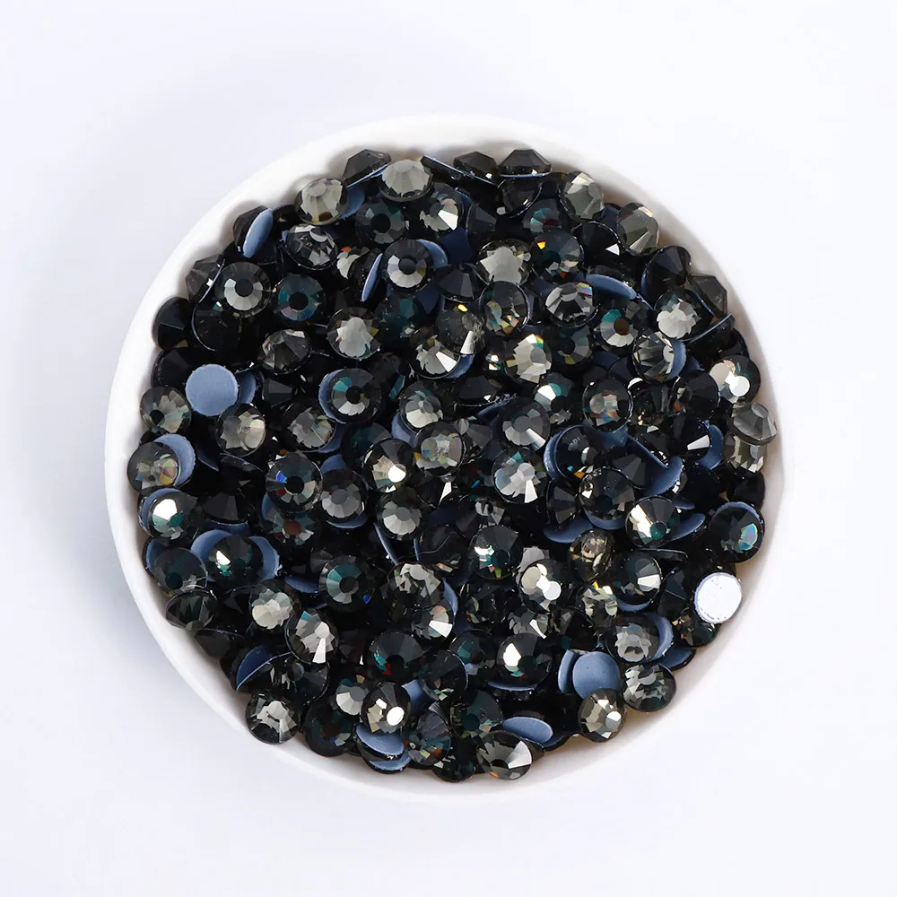 SS6-SS30 Black Diamond Hotfix Glass Rhinestone Glitter Hot Fix Crystals Strass Iron on Diamond Clothing DIY Decoration Accessory