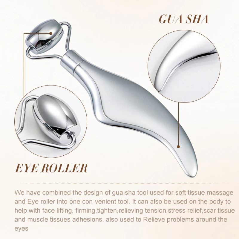 Wałek do twarzy Gua Sha Narzędzie do masażu twarzy i szyi ze stali nierdzewnej Ujędrnianie skóry Lifting twarzy Wałek do masażu pielęgnacji urody