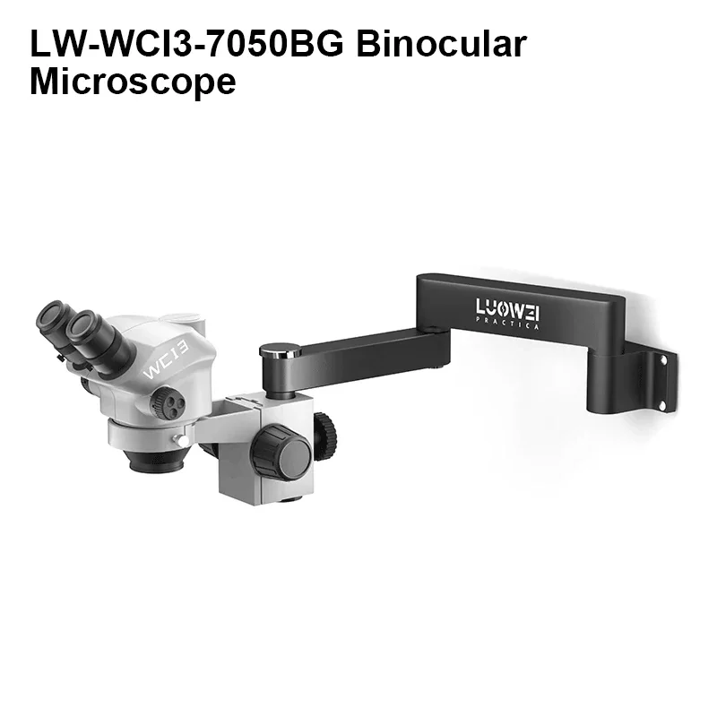 LUOWEI WCI3-7050BG 7-50X Continuous Zoom Binocular Microscope with Wall-mounted Mount Swing Arm for Phone PCB Welding Repair