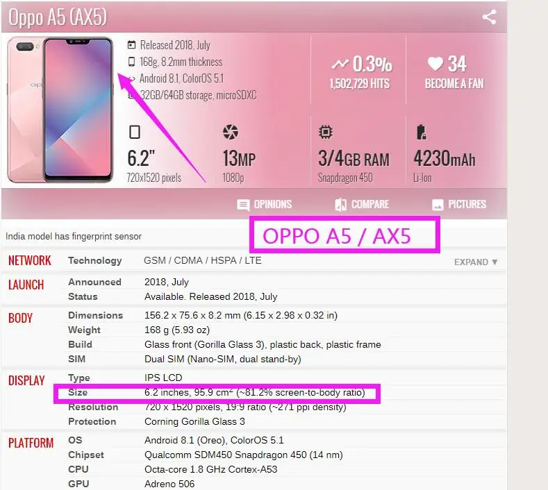 6.2 Per OPPO AX5 PBAM00 / A3S CPH1803 Display LCD completo Touch Screen Digitizer Assembly parti di ricambio