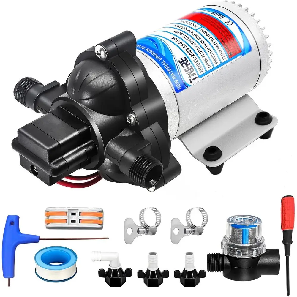

2025 Upgrade 2088-554-144/2088-403-144 RV Fresh Water Pump,12 V 45 PSI 3.5 GPM Diaphragm Pump with Pressure Switch and Detachabl