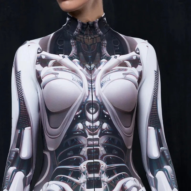

Adult Robot Punk Jumpsuit Catsuit Halloween Cosplay Costumes for Women Carnival Party Long Sleeve Bodysuit Outfit