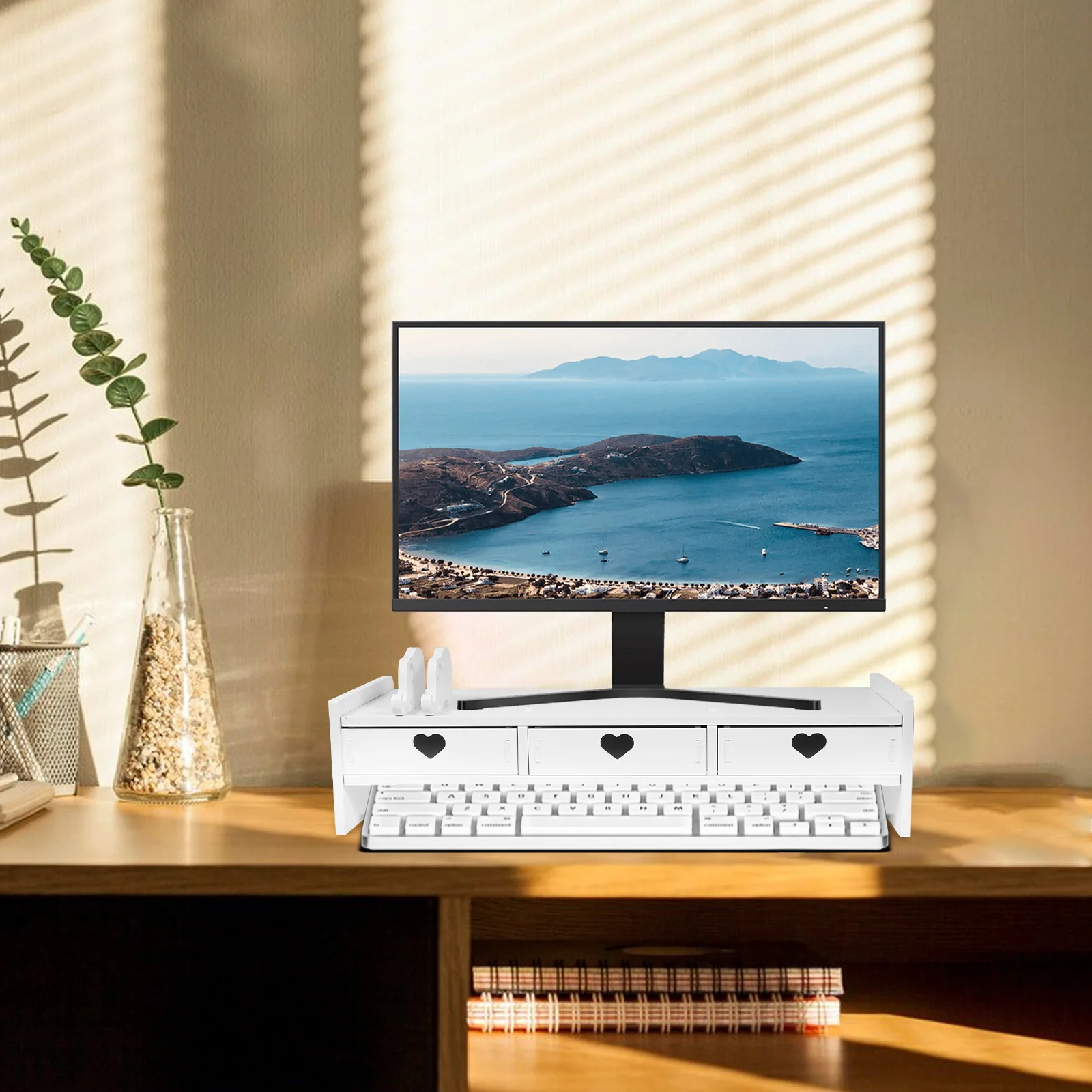 Toetsenbord Opbergrek Computer Monitor Stand Riser Met Lade Bureau Organizer Laptop Verhoogde Basis Desktop Plank