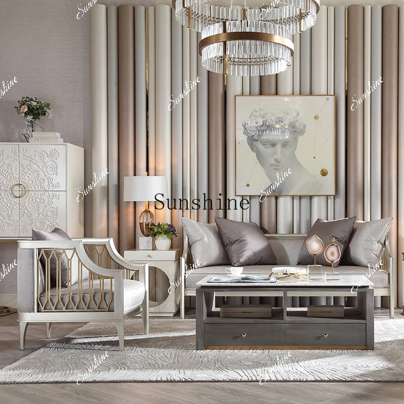 

Modern American Solid Wood Sofa Living Room Chenier Three-person Sofa EA1 FT